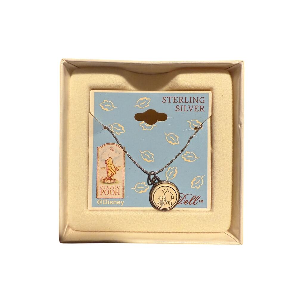 NIB Vintage Van Dell Disney Classic Winnie Pooh Piglet Sterling Silver Necklace